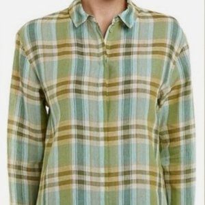 Lafayette 148 Sabira Linen Button-down Blouse in Plaid, Size‎ XL
